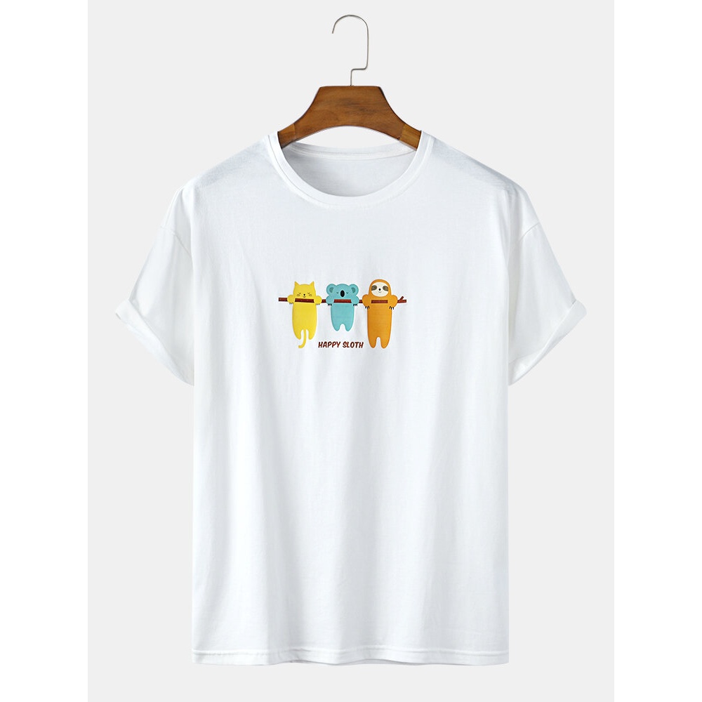 Animal Cute Cartoon Pattern Loose Round Neck Short Sleeve T-Shirts - Black L