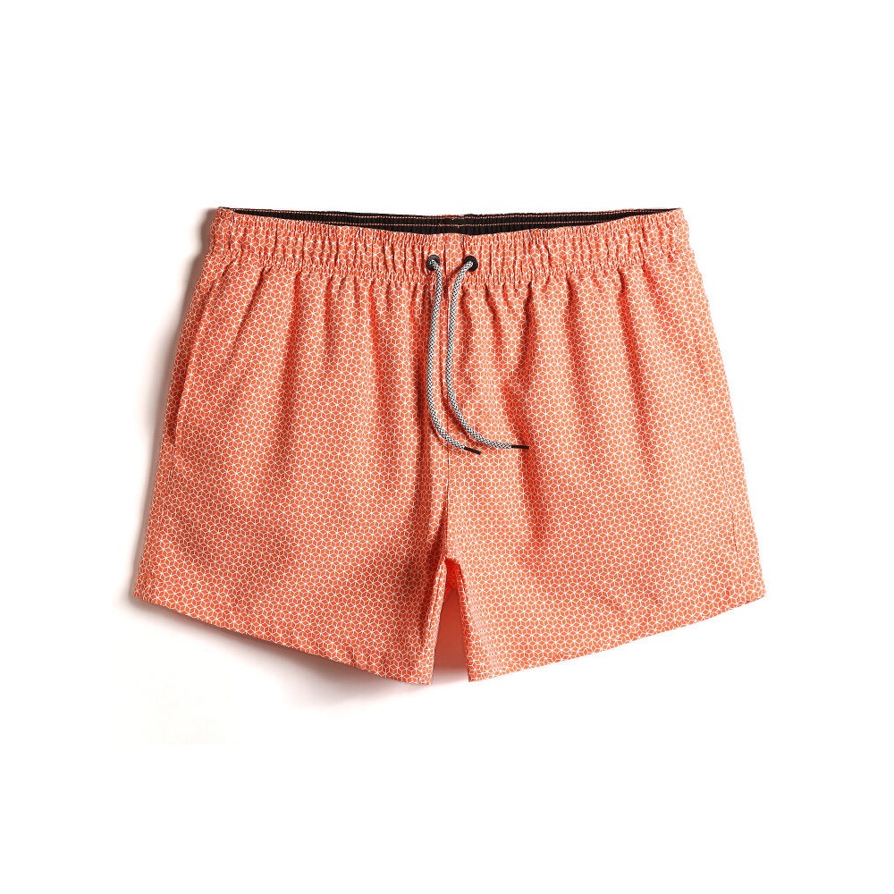 Mens Quick Drying All Over Geo Print Drawstring Beach Shorts - Orange S