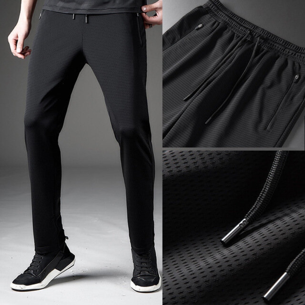 High-elastic Ice Silk Pants Men And Women Thin Section Breathable Loose Mesh Quick-drying Trend Sports Air Conditioning Pants Trousers - 5XL Male bla