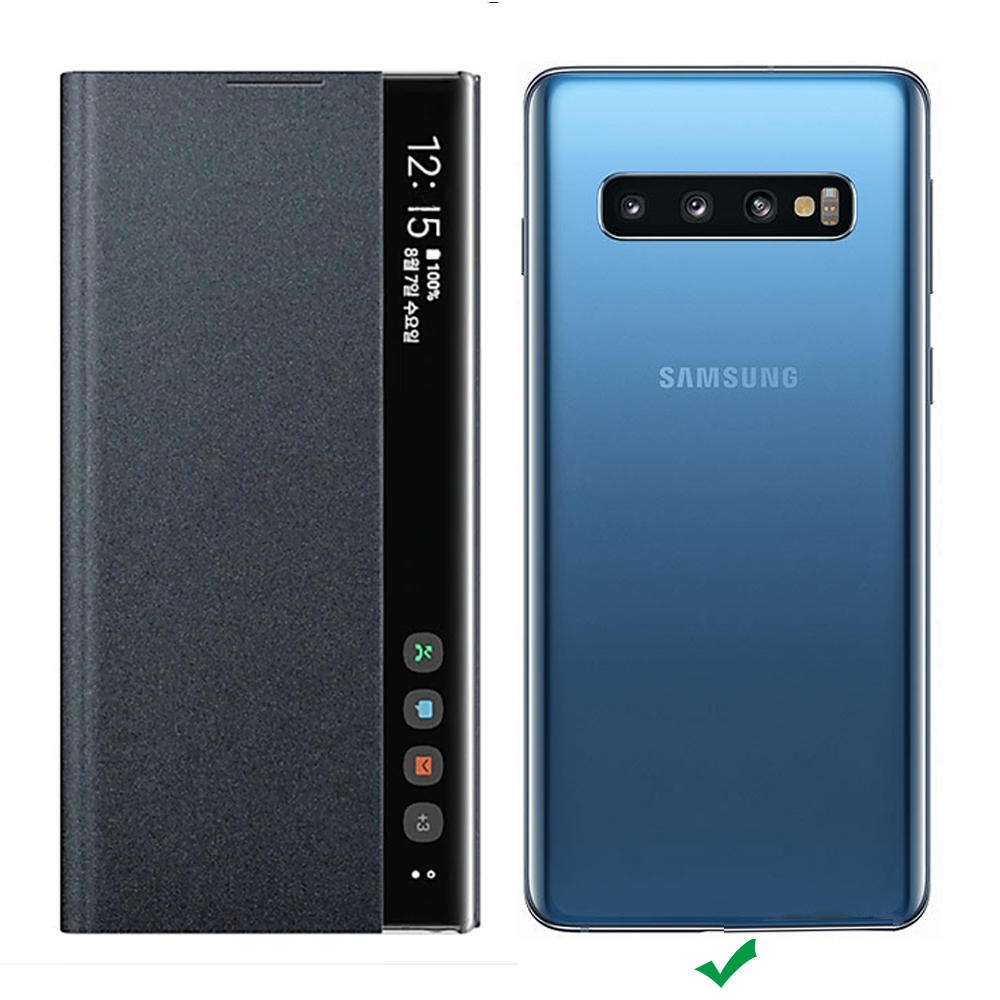 Foldable Smart Sleep Window View Stand Flip PU Leather Protective Case for Samsung Galaxy S10 2019 - Silver - Image 2