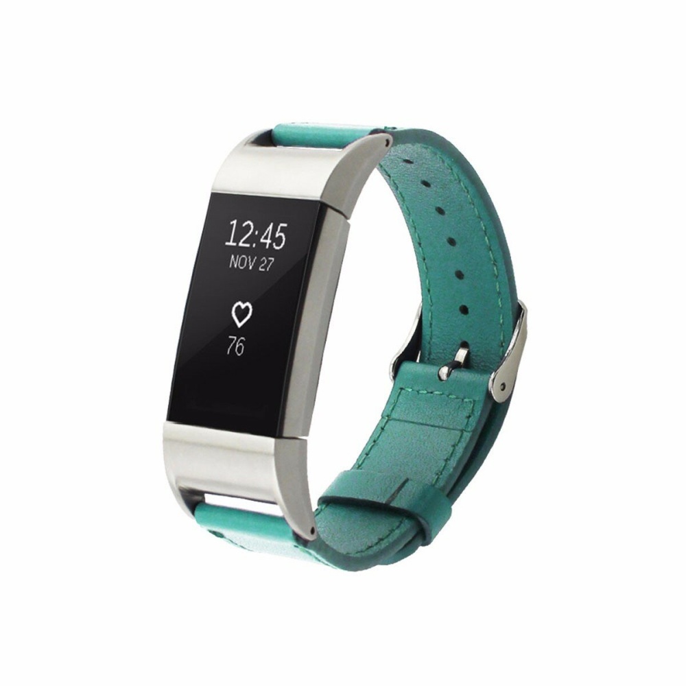 Replacement Leather Watch Band Wrist Strap For Fitbit Charge 2 - Green - Image 2