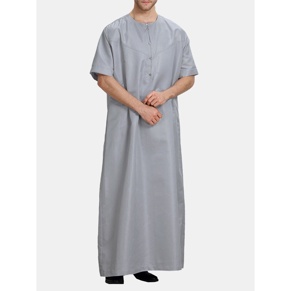 INCERUN Mens Loose Kaftan Short Sleeve Round Neck Long Tops - 2XL White