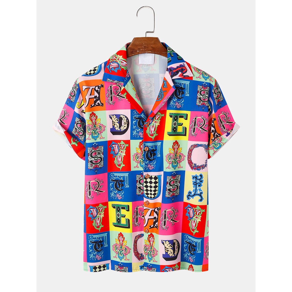 Mens Funny Multi Patterns Casual Shirts - Red S