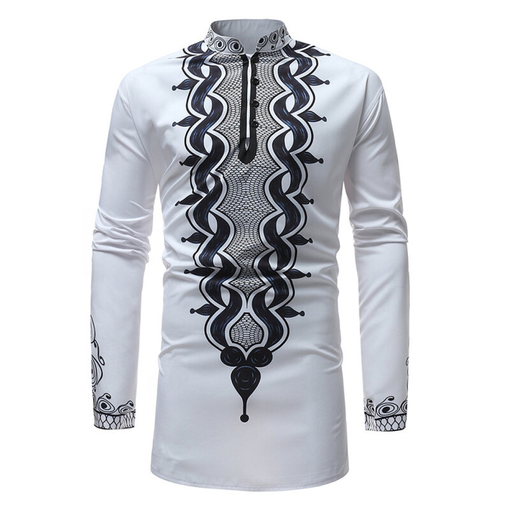 Men's African Style Loose Printing Casual T-shirts - S White