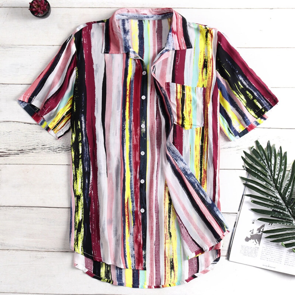 Mens Striped Casual Vacation Beach Shirts Plus Size - 2XL Stripe