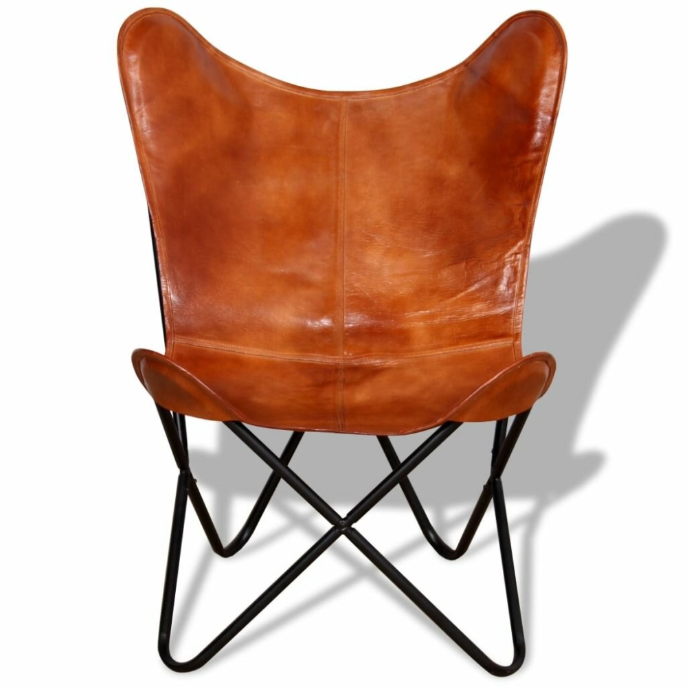 Leather Living Room Chairs-Butterfly Chair Brown Leather Butterfly Chair-Handmade with Powder Coated Folding Iron Frame - Image 2