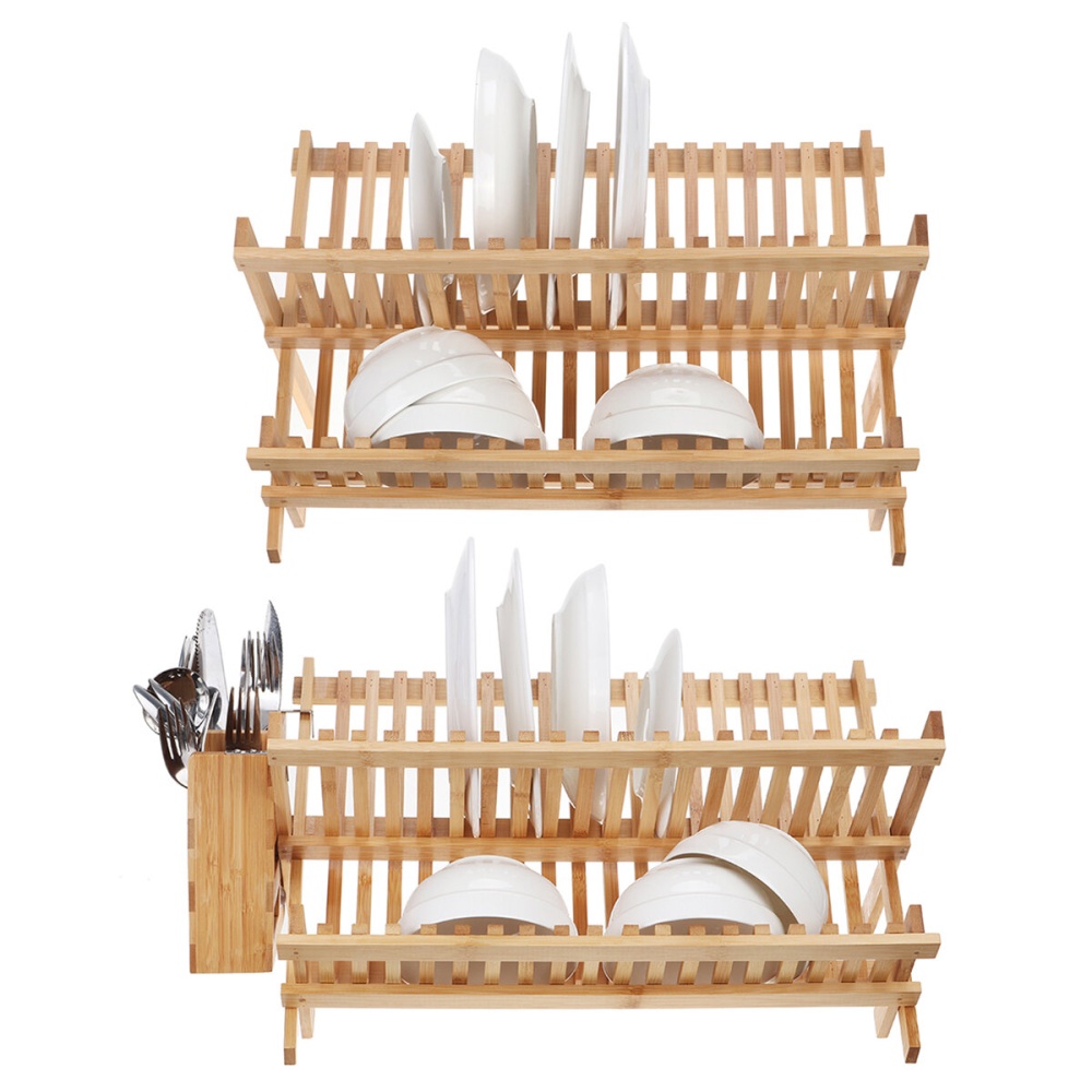 Bamboo Dish Drainer Rack holder Stand Plate Drying Storage Kitchen Wood - A - Image 2