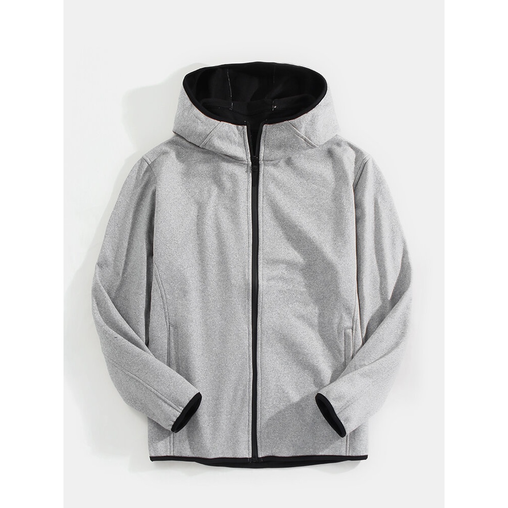 Mens Solid Color Slant Pocket Long Sleeve Casual Hoodie Jacket - Red S