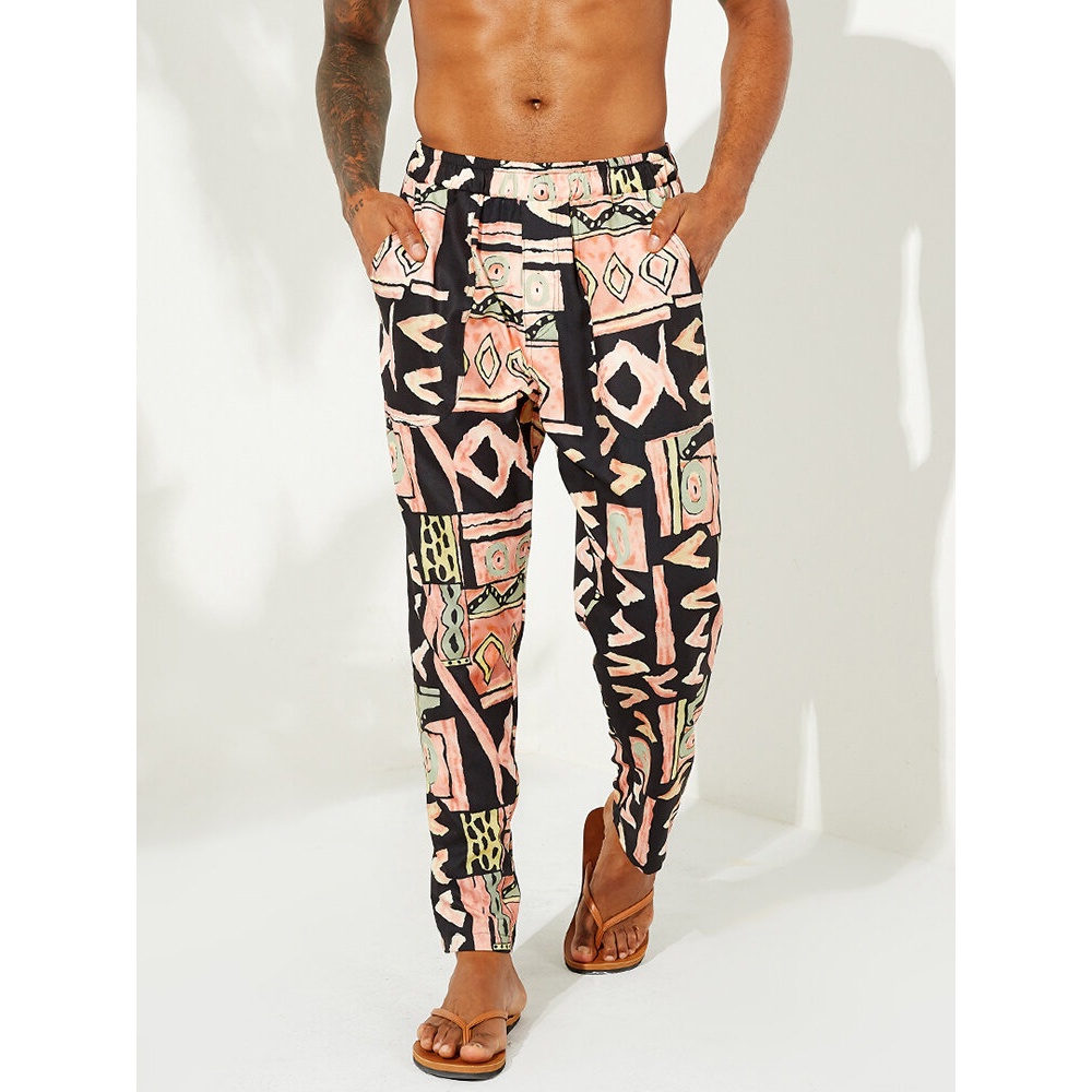 Ethnic Style Funny Printing Straight Pants - 2XL Black