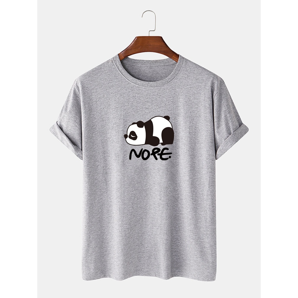 Mens Nope Panda Cartoon Print Short Sleeve Cotton Casual T-Shirt - White M