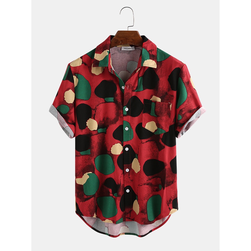 Mens Funny Printing Fashion Cotton Short Sleeve Summer Shirts - 3XL Yellow