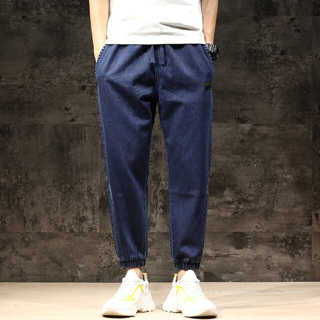 Elastic Jeans Men's Loose Straight Nine Pants Trend Harem Pants Port Wind Trend Men's Beam - XXXL Black - Image 2