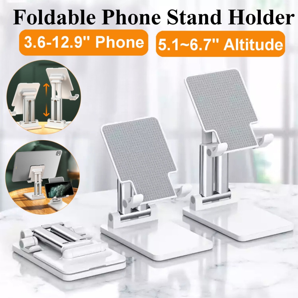 CCT7 Universal Folding Telescopic Desktop Mobile Phone Tablet Holder Stand for iPad Air for iPhone 12 XS 11 Pro POCO X3 NFC - Black - Image 2