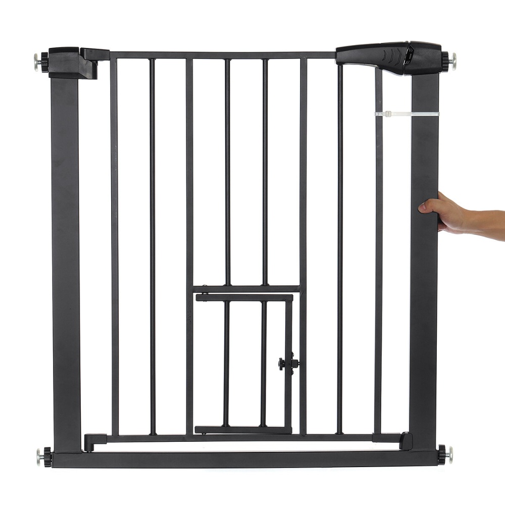 Extra Wide Pet Gate for Dog Cat Animal, Baby Gate Fence Pens with Swing Door, Kids Play Gate 30" Tall Doggie Gate for Stairs Doorway, White/Black - T - Image 2