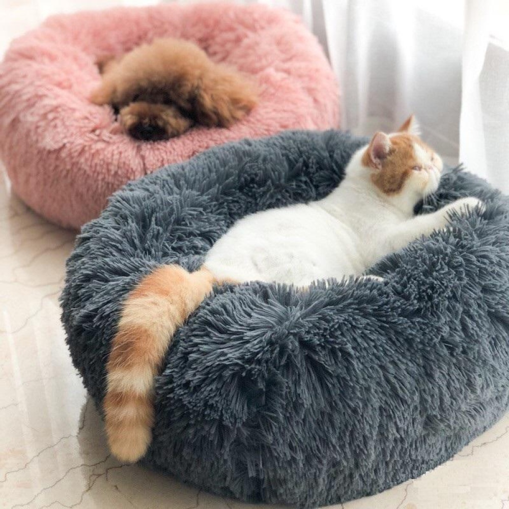 Multicolor Cat/Dog Pet Bed Super Soft Warm Round Depth Super Cute Kennel - L Gray - Image 2