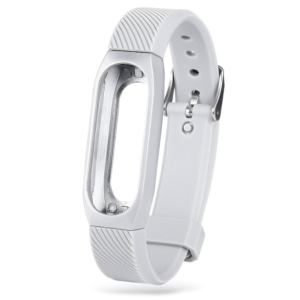 Replacement 14mm Rubber Strap Metal Case Bracelet Wristband for Xiaomi Miband 2 Non-original - Silver - Image 2