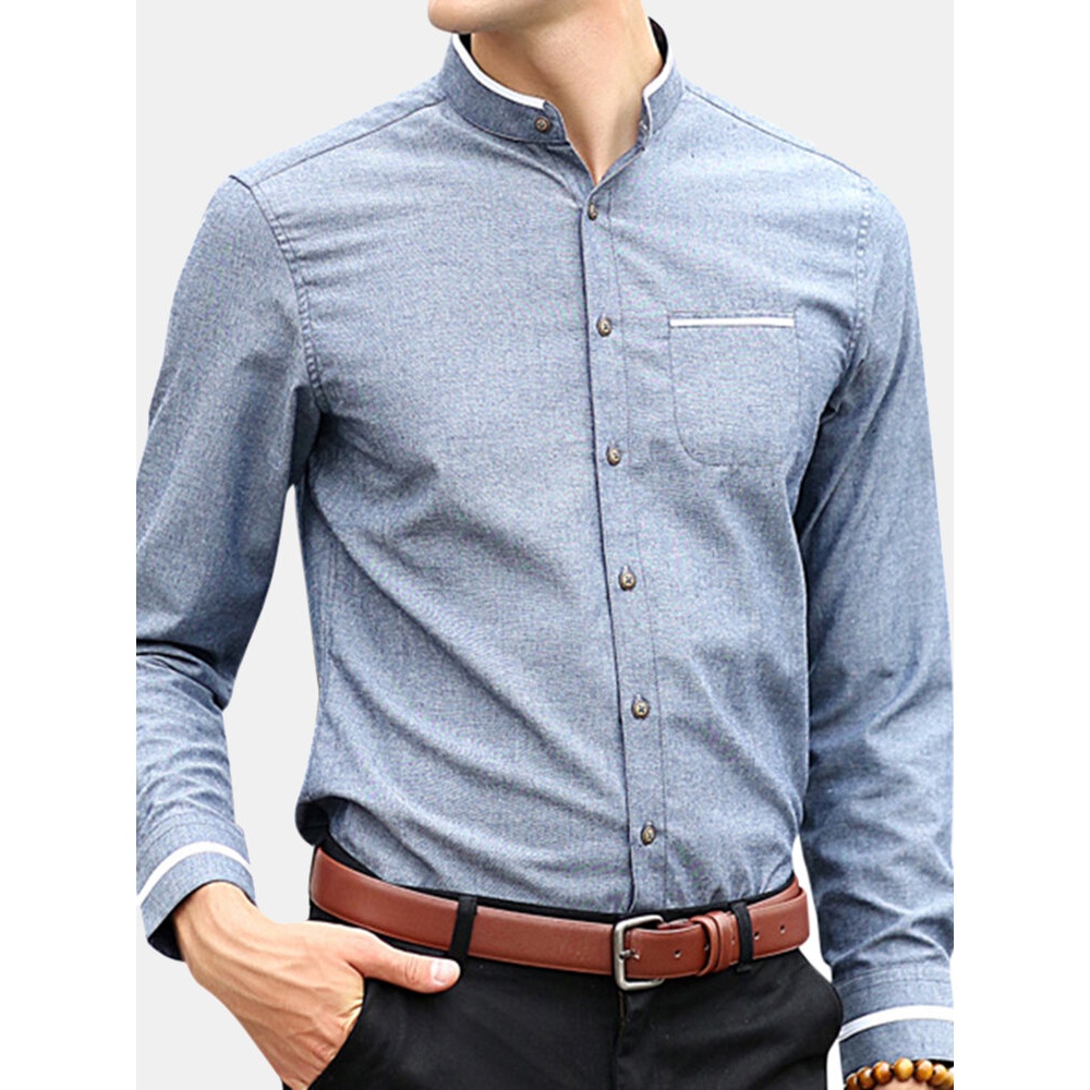 Men Stand Colla Shirts - S Red