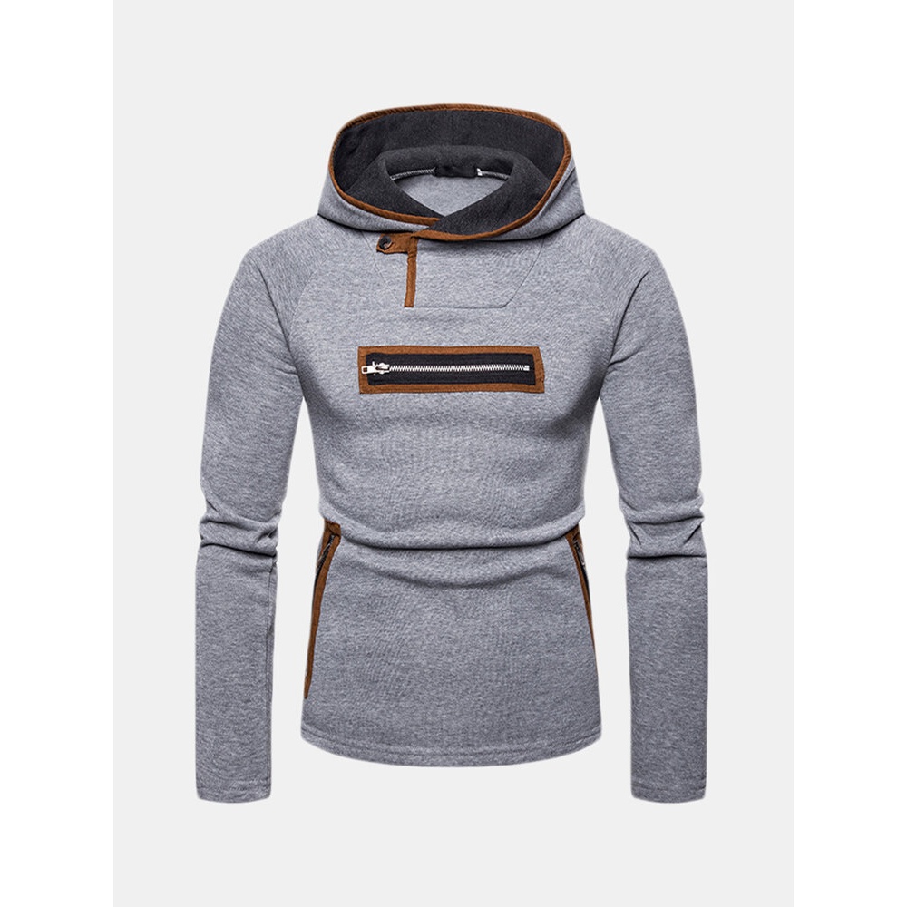 Mens Casual Stitching Zipper Hoodies - M Black