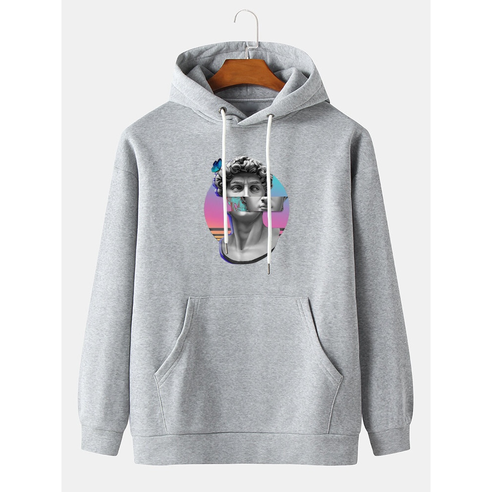 Mens Funny Plaster Graphics Print Long Sleeve Kangaroo Pocket Hoodies - Orange L