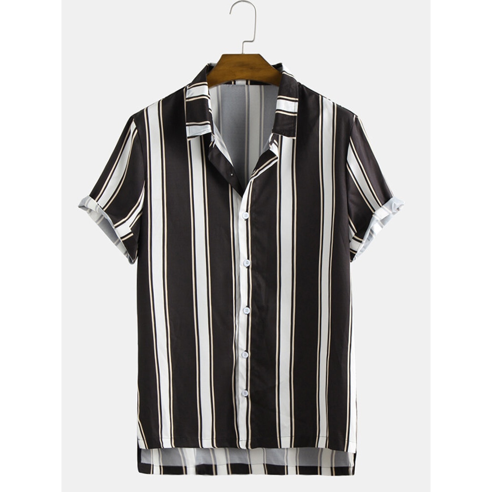 Mens Stripe Printing Turn Down Collar Casual Shirts - 2XL Black