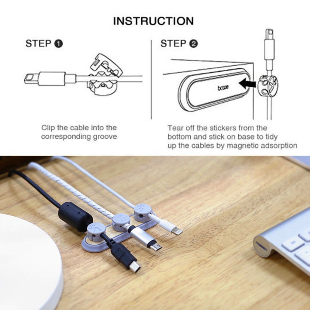 Hizek 3-IN-1 Magnetic Desktop Tidy Management Cable Organizer Winder for Micro USB Type C for iPhone For Samsung Cable Mouse Earphone Holder - 1pcs - Image 2