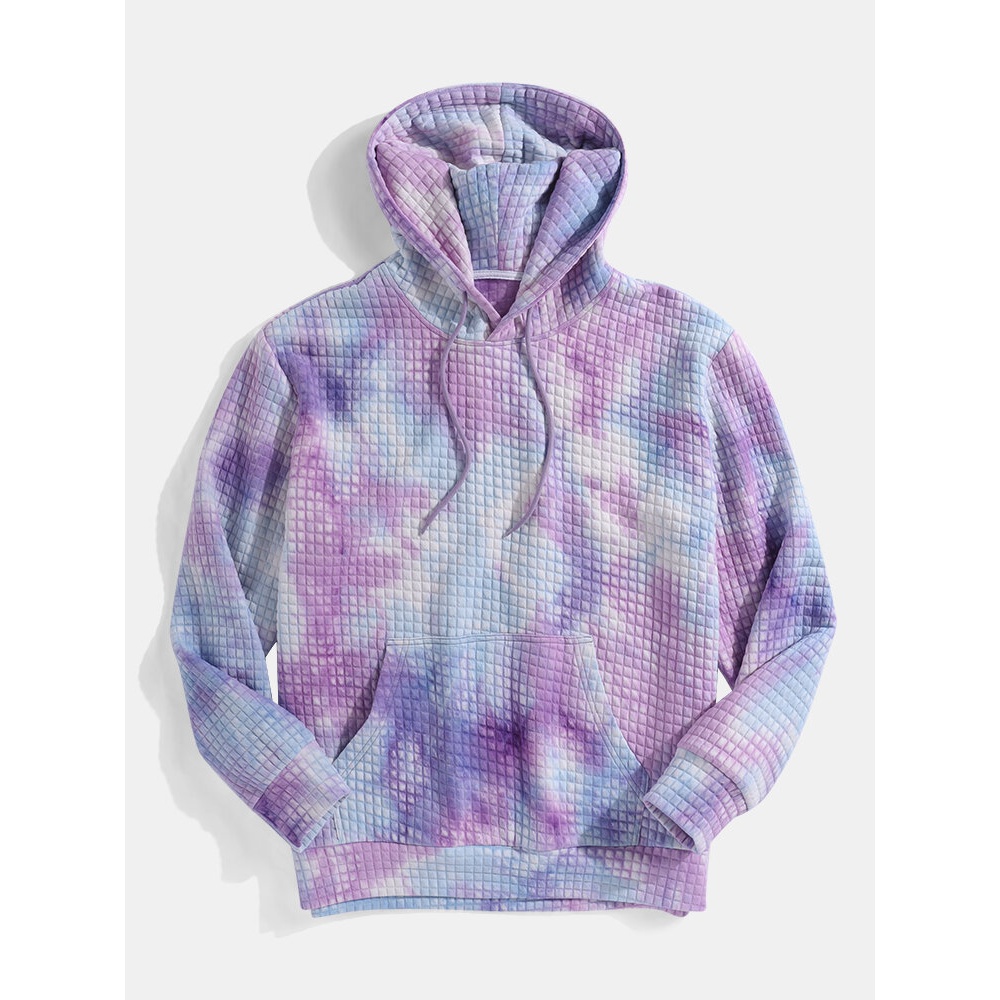 Mens Jacquard Tie-Dye Kangaroo Pocket Long Sleeve Hoodies - Pink S