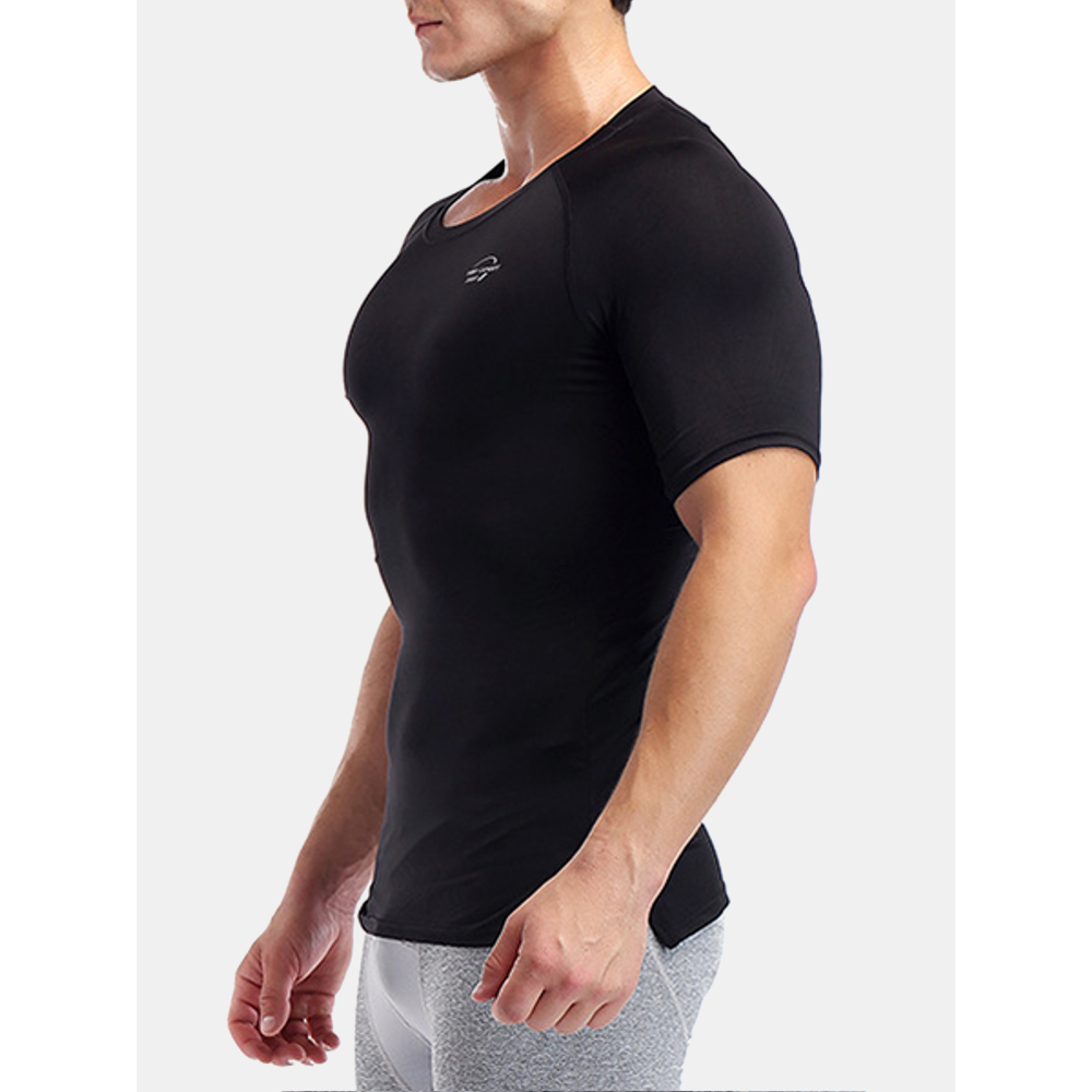 Elastic Quick Drying Compression Fitness Tops Men's Split Hem Breathable Slim Fit Sport T-shirt - 2XL Black