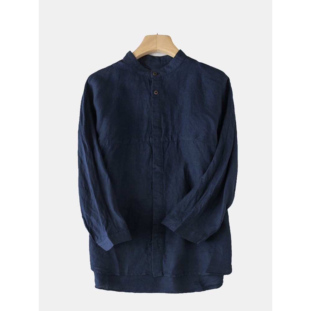 Mens Casual Comfy Cotton Vintage Style Plus Size Shirts - S Navy
