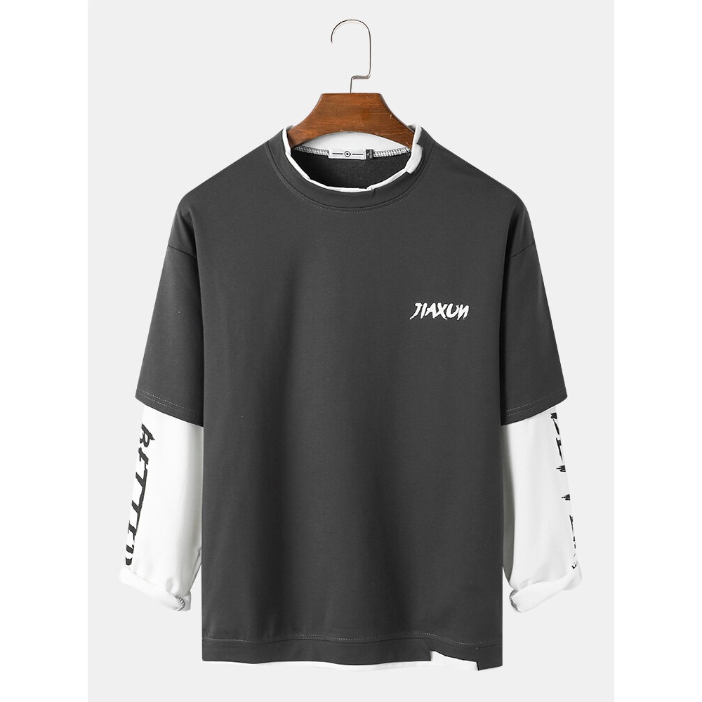 Mens Pullover Patchwork Letter Printed Black and White Sweatshirts - Black XL