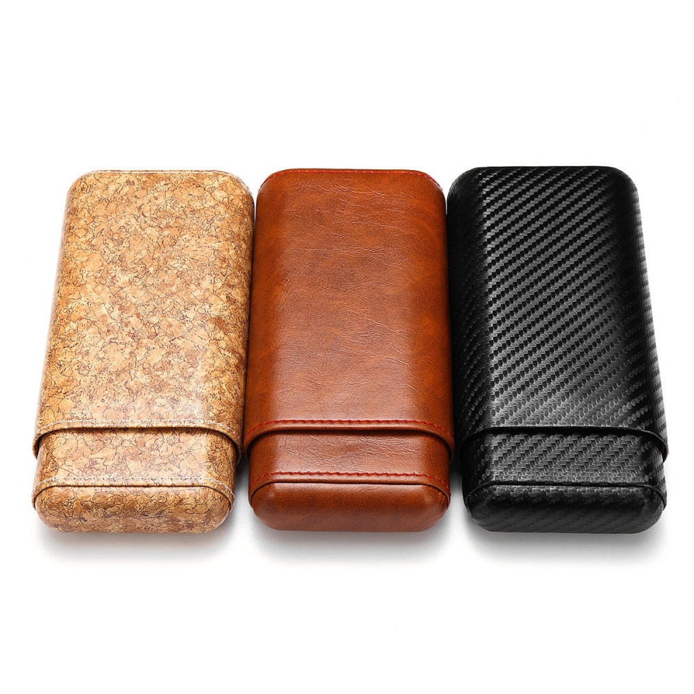 Genuine Leather 3 Count Tube Cedar Travel Holder Case Humidor Portable Protector Case - Brown - Image 2