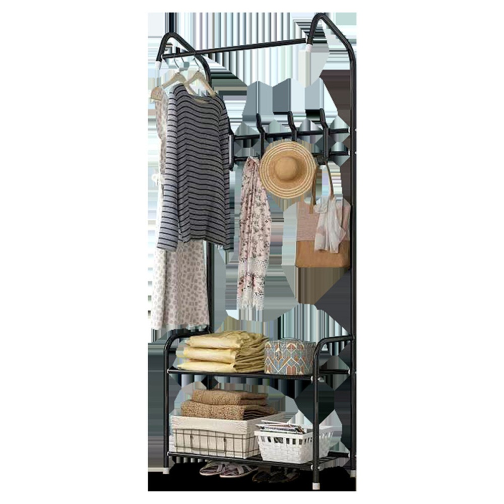 Floor Cloth Shelf Coat Hat Rack Floor Standing Hanger Anti-rust Metal Iron Clothing Hanging Storage Shelf Organizer - Black - Image 2