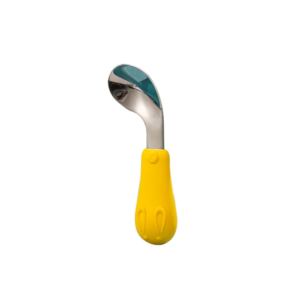 Children Spoon 304 Stainless Steel Short Handle Curved With Silicone yellow