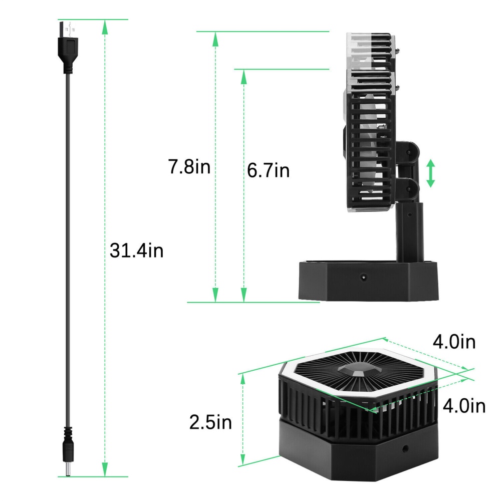 2-in-1 Mini Cooling Fan with Led Light Portable Foldable Adjustable Height Angle Usb Rechargeable Black - Image 3