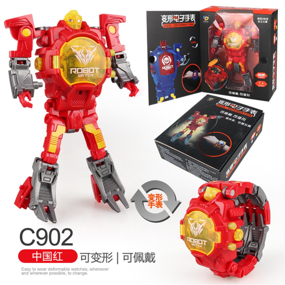 Cartoon Watch Toy Deformation Robot Electronic with Project Children's Toys Yellow (no projection deformable) - Image 2