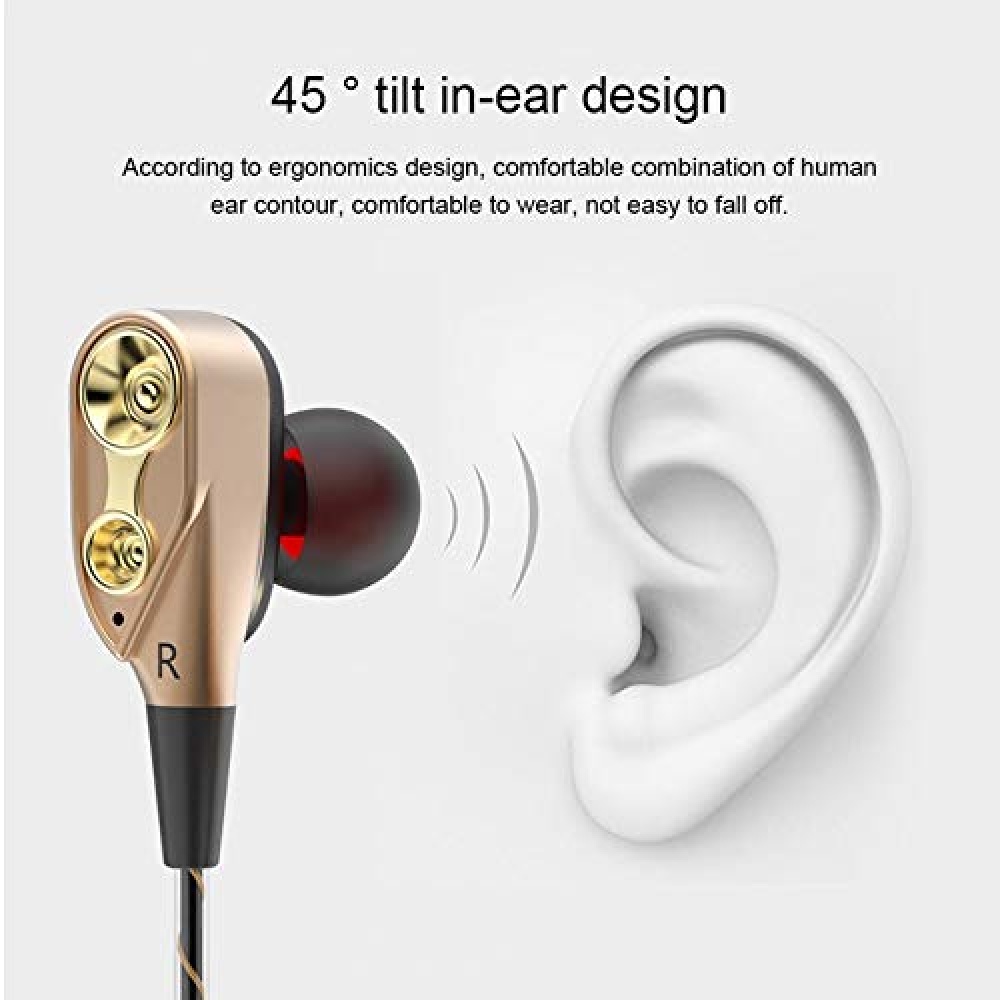 Dual Drive Stereo Wired Earphone In-ear Bass Earbuds for iPhone Samsung 3.5mm Sport Gaming Headset with Mic gold - Image 4