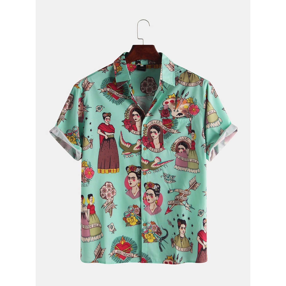 Characters Print Short Sleeve Shirts - White S