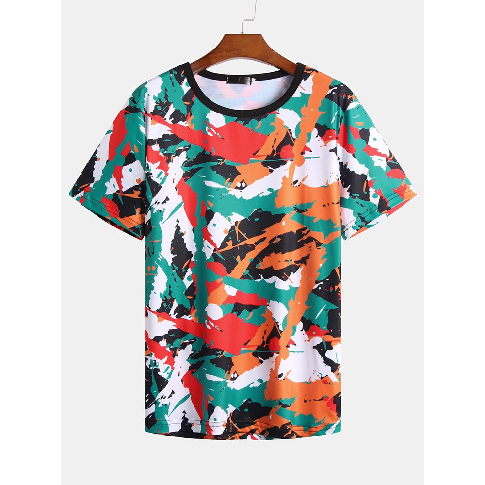 Mens Graffiti Printed O Neck T-Shirts - XL As Picture