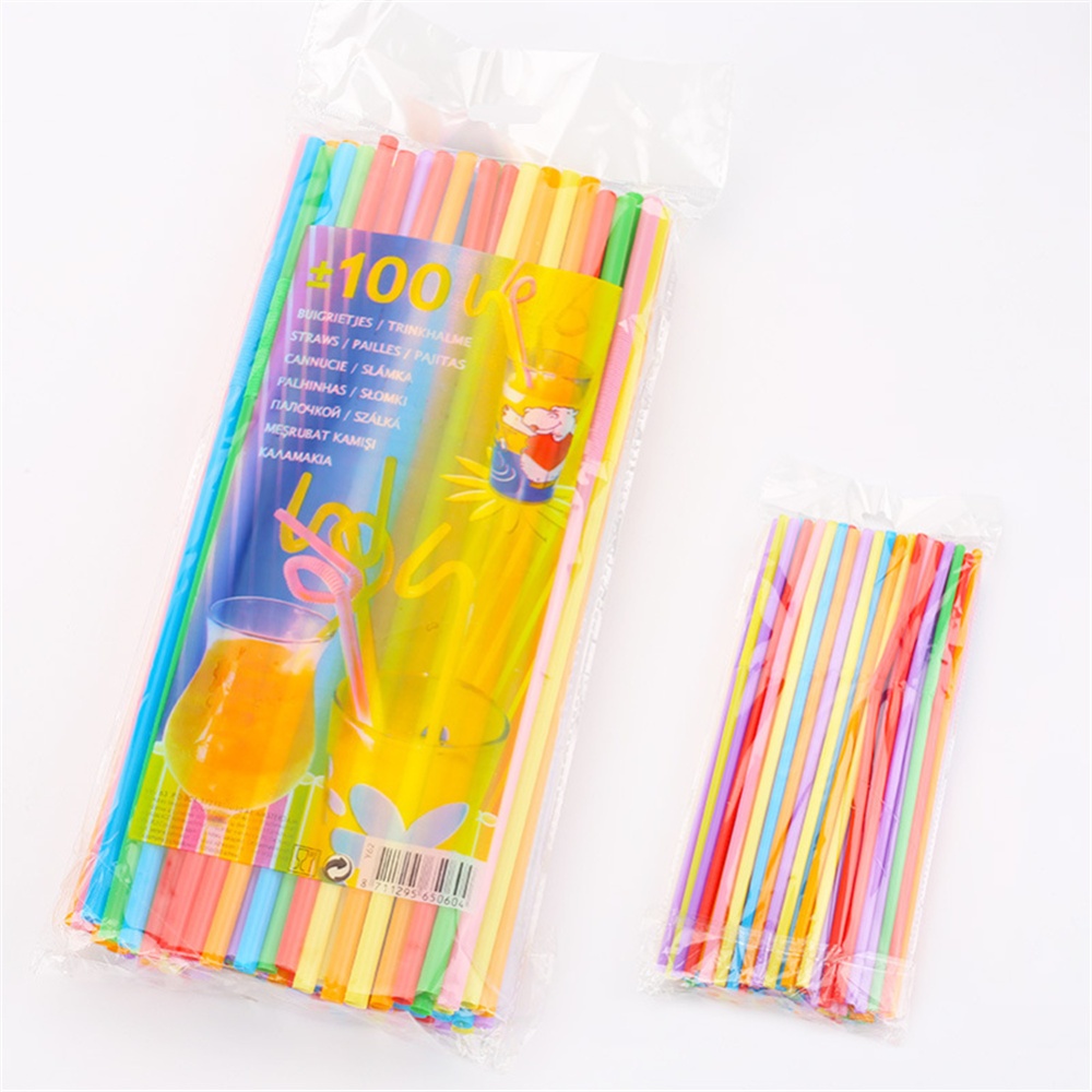 100pcs/set Flexible Bendy Disposable Plastic Drinking Straws For Bar Party black_Pack of 100 - Image 3