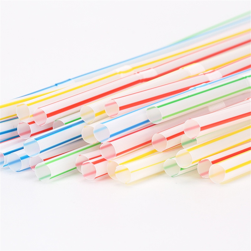 Disposable Colored Strip Curved Straws Long Flexible Party Weddings Drinking Bar 100 mixes_5mm*210mm - Image 2