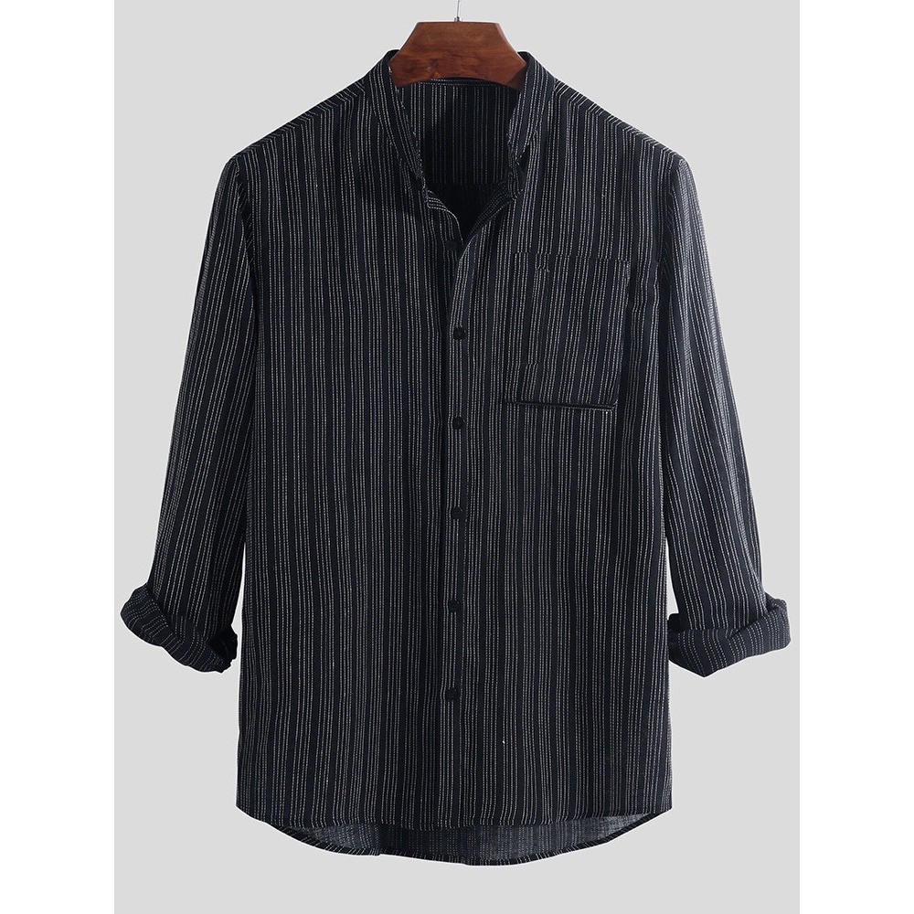 Mens 100% Cotton Striped Breathable Casual Shirts - M White