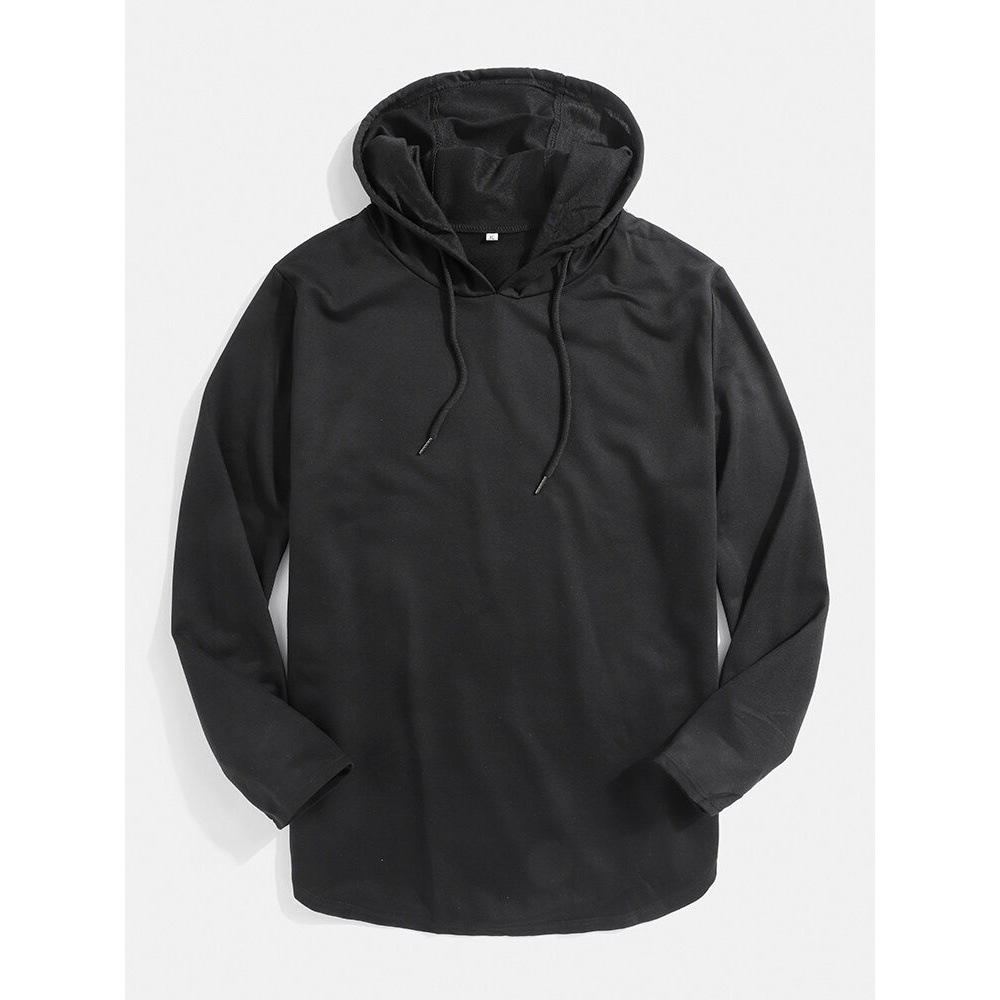 Mens Solid Color Cotton Simple Daily Loose Drawstring Hoodies - Black M