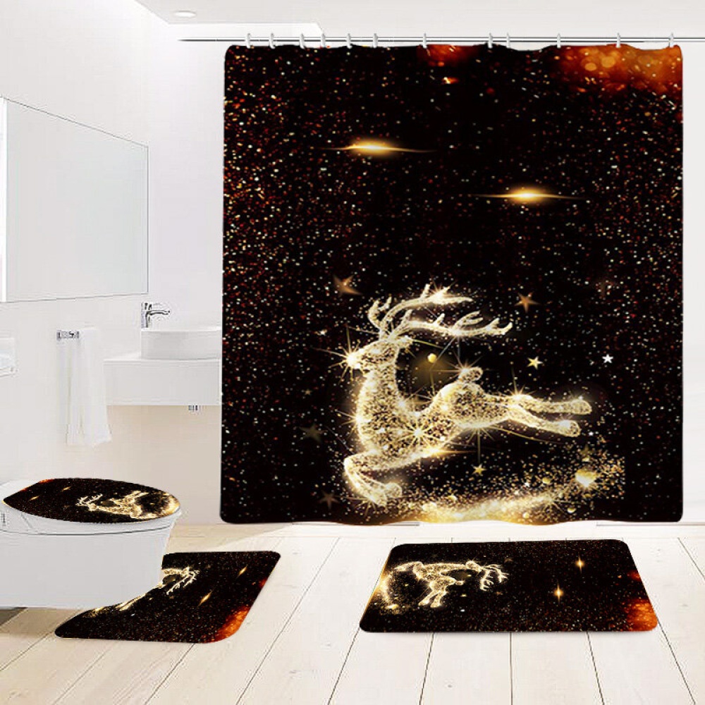 Elk Waterproof Shower Curtain Set Anti-slip Non-toxic Toilet Rug Mat Toilet Lid Cover  Decoration Set - #1 - Image 2