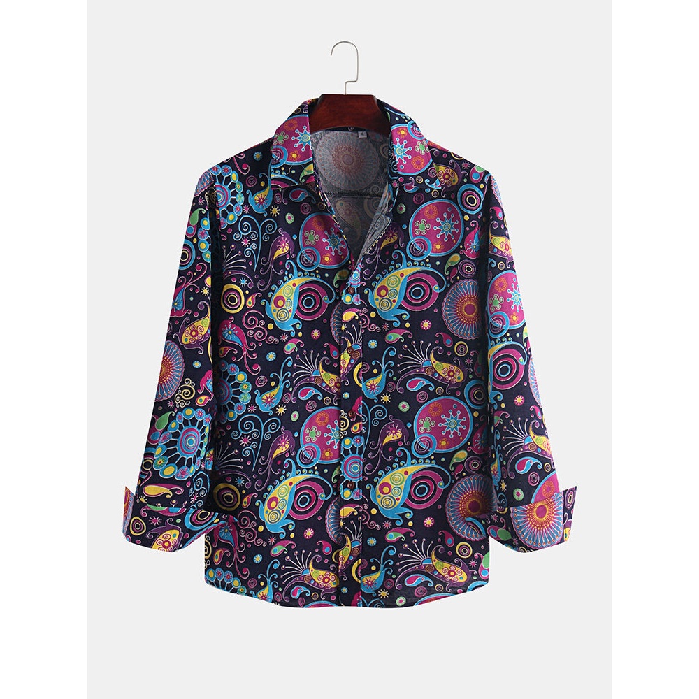 Mens Ethnic Style Long Sleeve Pattern Printing Shirts - L #6