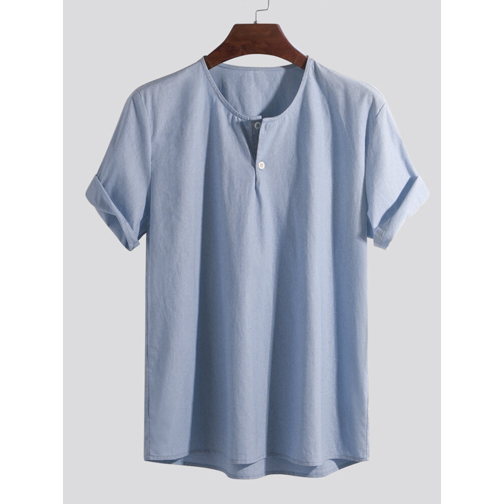 Mens Summer Cotton Comfy Solid Color Casual T-shirts - 3XL gebroken wit