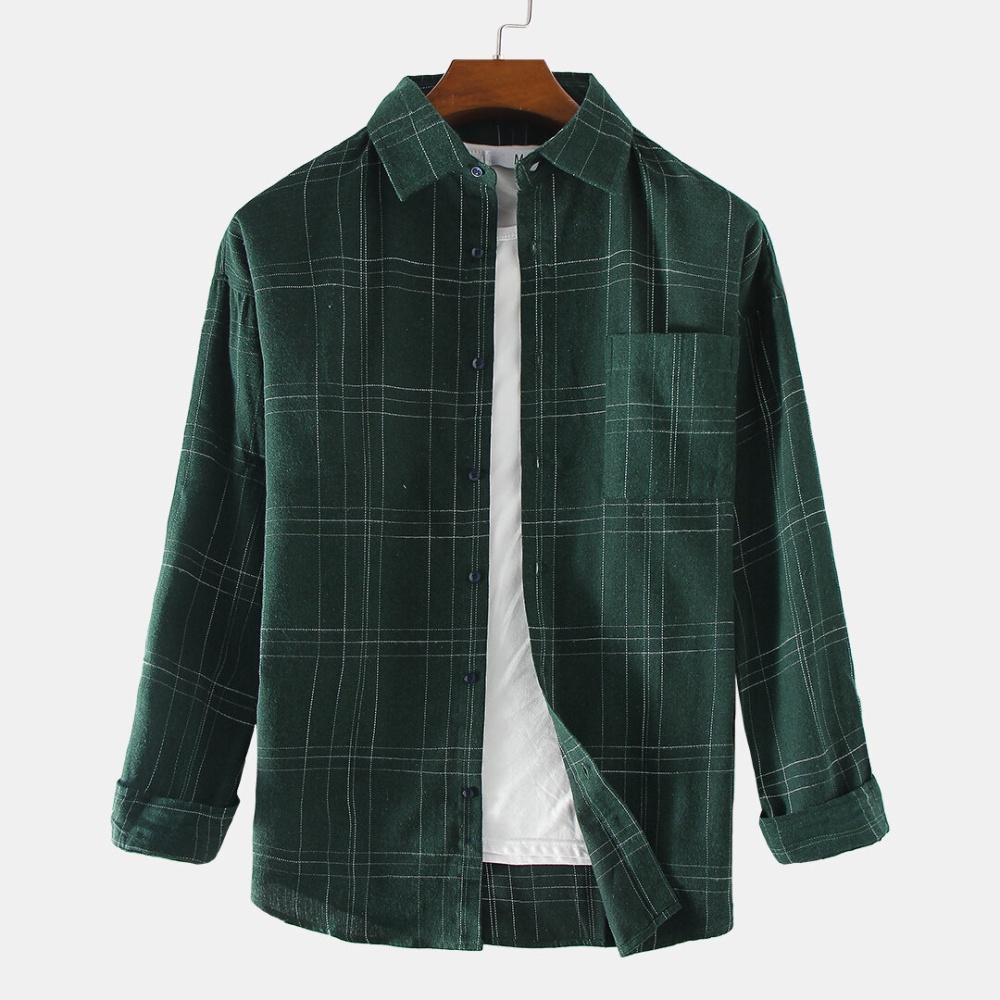 Plaid Fashion Practical Pocket Long Sleeve Mens Casual Shirts - 3XL Dark Green