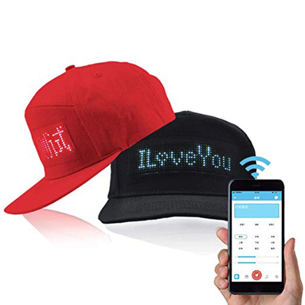 Luminous LED Hats Display Multilanguage Wireless Bluetooth Party Baseball Mens Cap Sun Hat - Red - Image 2