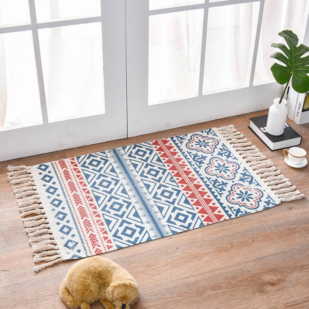 Hemp Cotton Bohemian Tassel Carpet Retro Washable Floor Mat For Bedroom Living Room Kitchen - #07 - Image 2