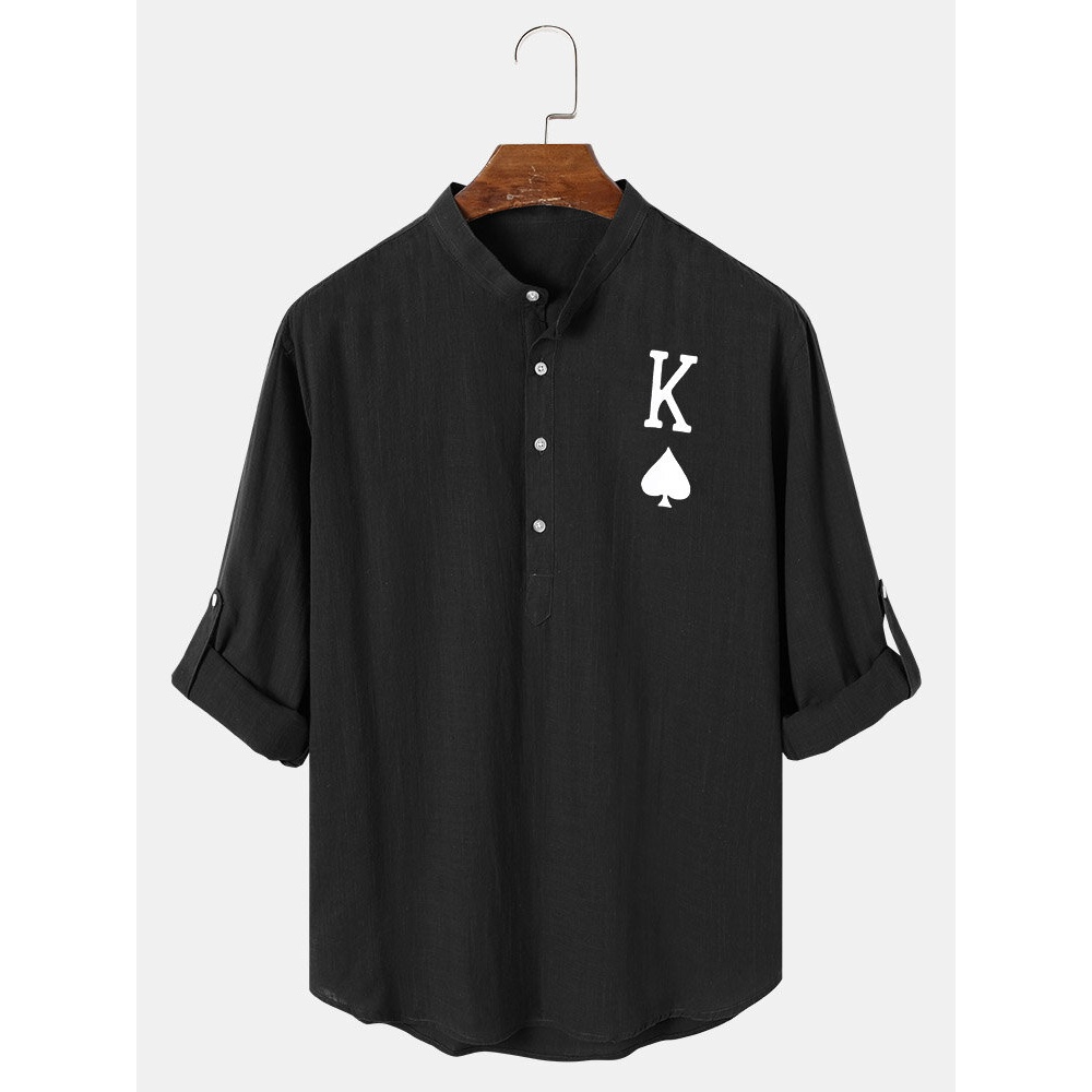 Mens Solid Long Sleeve Henley Shirt With Sleeve Tabs - White M