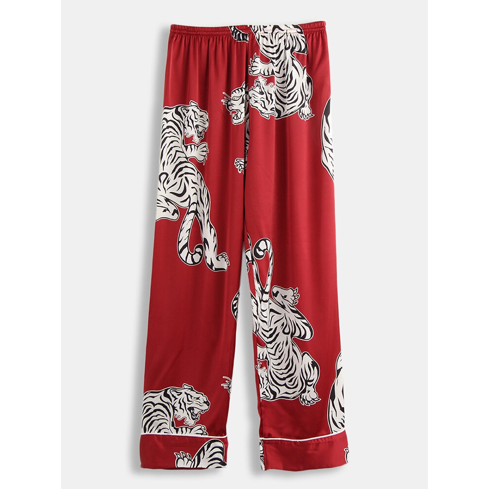 Mens Tiger Printed Comfy Long Trousers Casual Pants - 2XL Grey