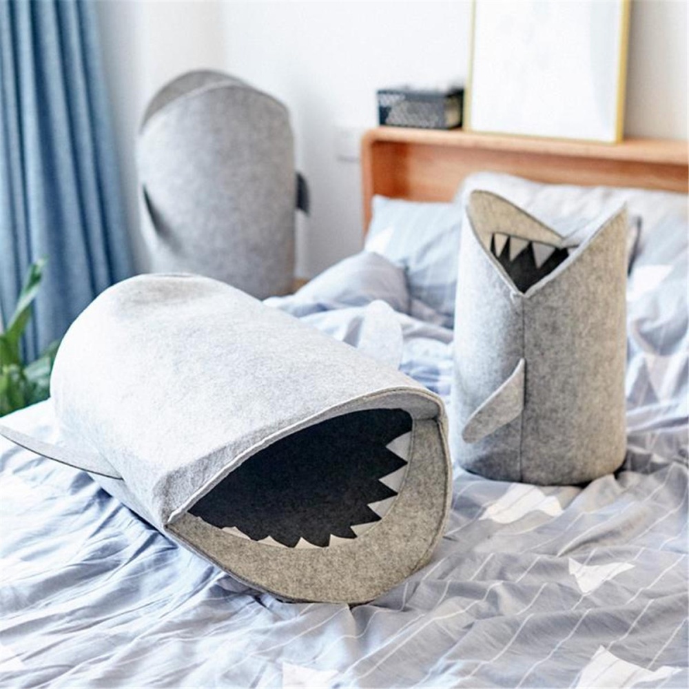 Kids Cartoon Folding Felt Shark Laundry Hamper Toy Storage Baskets Storage Box Bin - L - Image 2